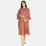 Brown Floral Maternity Midi Dress