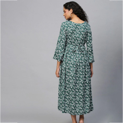 Green & White Floral Maternity Maxi Maxi Dress