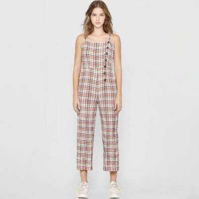 Women Beige & White Checked Basic Jumpsuit