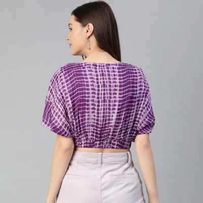 Trendy Purple and White Solid Wrapped Top