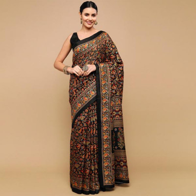 Black & Orange Floral Saree