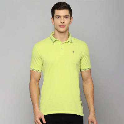 Men Green Pure Cotton Polo Collar Slim Fit T-shirt