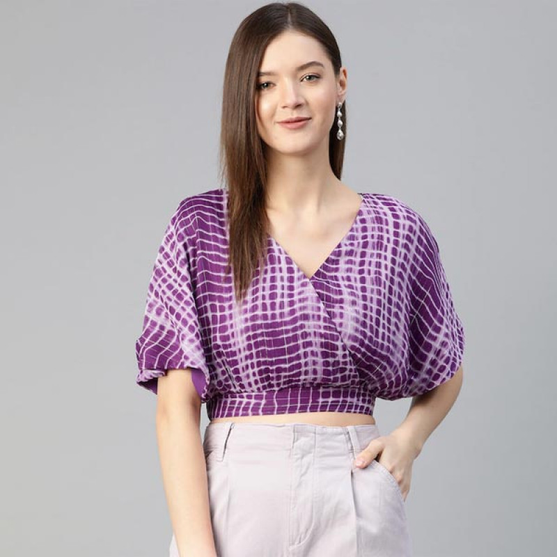 Trendy Purple and White Solid Wrapped Top